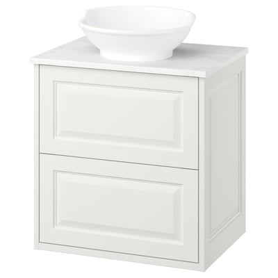 TÄNNFORSEN / VÄSTERSJÖN Meuble lavabo avec tiroirs/vasque, blanc/blanc marbré, 62x49x79 cm