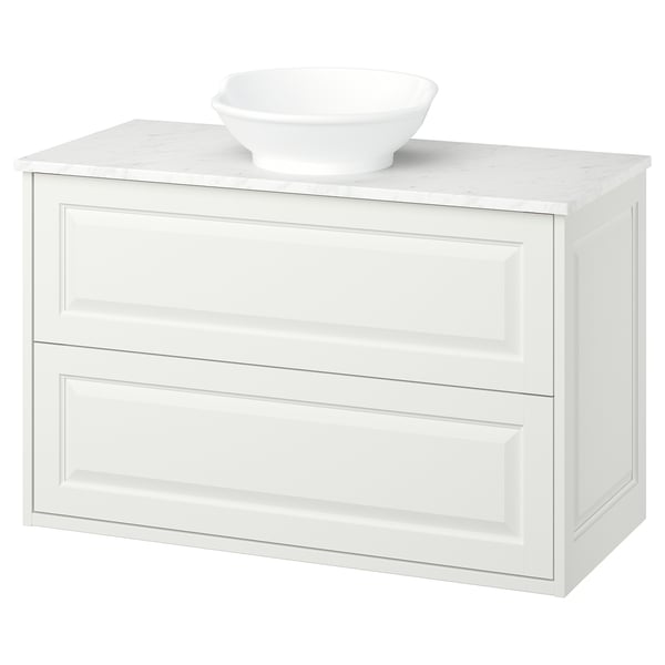 TÄNNFORSEN / VÄSTERSJÖN Meuble lavabo avec tiroirs/vasque, blanc/blanc marbré, 102x49x79 cm