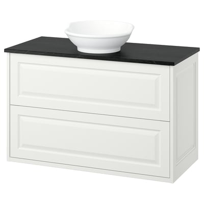 TÄNNFORSEN / VÄSTERSJÖN Meuble lavabo avec tiroirs/vasque, blanc/noir marbré, 102x49x79 cm