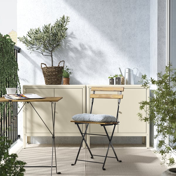 TÄRNÖ Chaise, extérieur, pliable teinté noir/brun clair/Klösan bleu