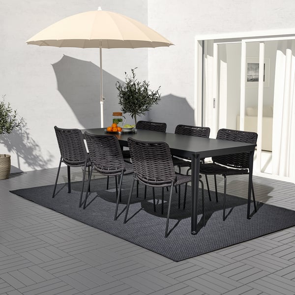 TEGELÖN / TEGELÖN Table+6 chaises, ext, gris foncé/noir