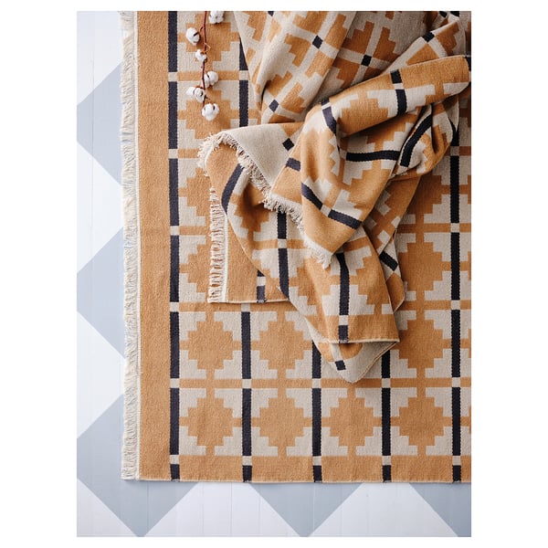 TELEGRAFLINJE Tapis tissé à plat, jaune-beige, 170x240 cm