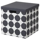 TJENA Boîte de rangement avec couvercle, blanc noir/à pois, 32x35x32 cm