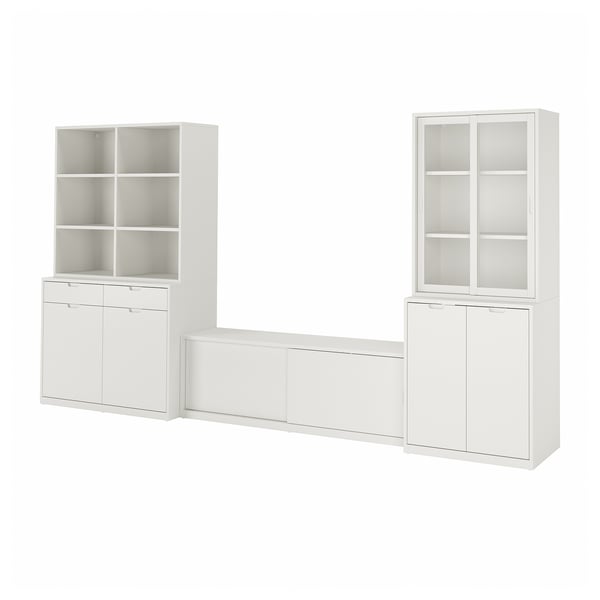 TONSTAD Combinaison meuble TV, blanc cassé/verre transparent, 377x47x201 cm