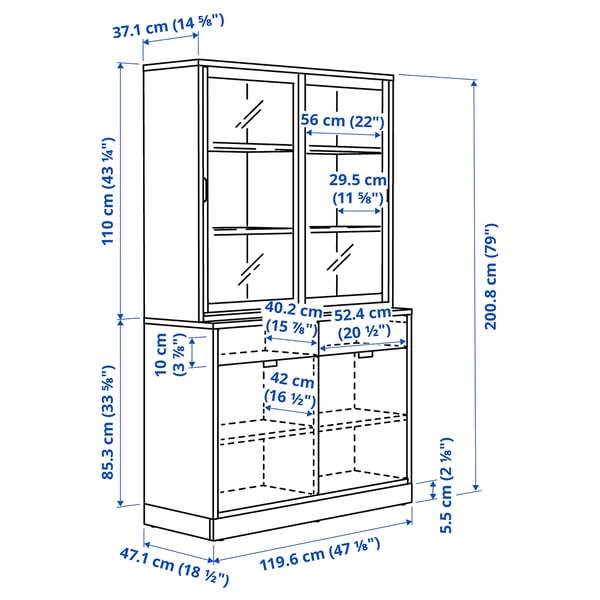 TONSTAD Combinaison rgt av portes vitr coul, blanc cassé/verre transparent, 120x47x201 cm