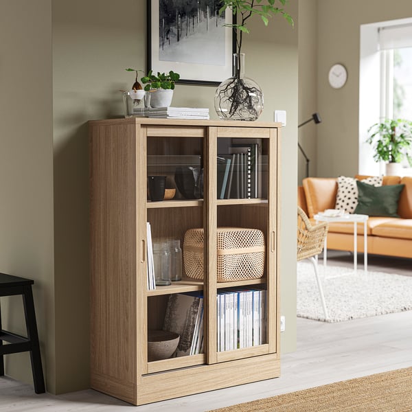 TONSTAD Élément portes vitrées coulissantes, plaqué chêne, 82x37x120 cm