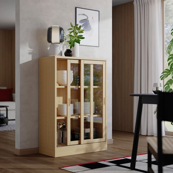 TONSTAD Élément portes vitrées coulissantes, plaqué chêne, 82x37x120 cm