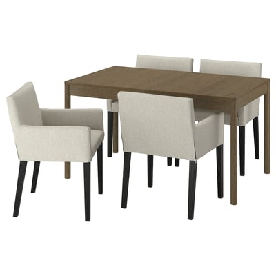 TONSTAD / MÅRENÄS Table et 4 chaises, brun plaqué chêne/Gunnared beige noir, 140/196x85 cm