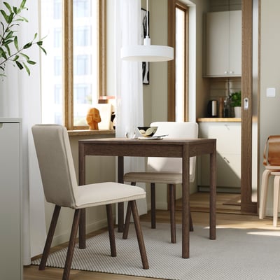 TONSTAD / TONSTAD Table et 2 chaises, brun plaqué chêne/Fridtuna beige clair effet chêne brun, 80/120x70 cm