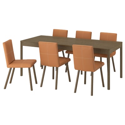 TONSTAD / TONSTAD Table et 6 chaises, brun plaqué chêne/Brun doré Bomstad effet chêne brun, 200x85 cm