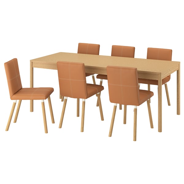 TONSTAD / TONSTAD Table et 6 chaises, plaqué chêne/Brun doré Bomstad motif chêne, 200x85 cm