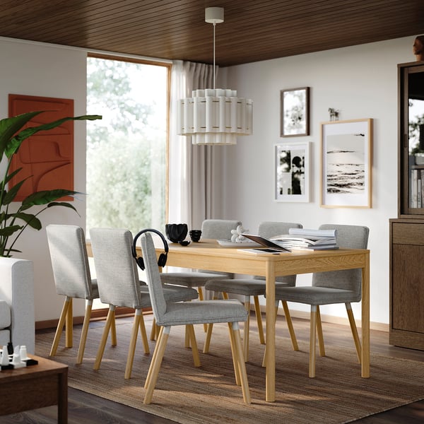 TONSTAD / TONSTAD Table et 6 chaises, plaqué chêne/Viarp beige/brun motif chêne, 200x85 cm