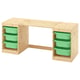 TROFAST Bureau avec boîtes de rangement, pin teinté blanc clair vert clair, 124x44x52 cm