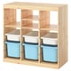 TROFAST Combinaison de rangement, avec tablettes/boîtes séparateur de pièce/pin teinté blanc clair bleu clair, 93x44x91 cm