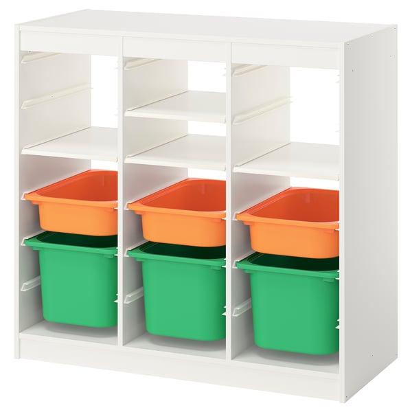 TROFAST Combinaison de rangement, séparateur de pièce blanc/orange clair vert vif, 99x44x94 cm