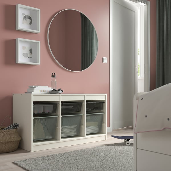 TROFAST Combinaison structure + bacs, blanc gris foncé/gris vert clair, 99x44x56 cm