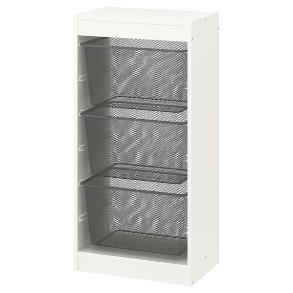 TROFAST Combinaison structure + bacs, blanc/gris foncé, 46x30x94 cm
