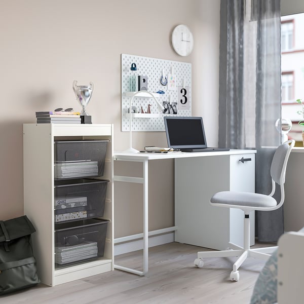 TROFAST Combinaison structure + bacs, blanc/gris foncé, 46x30x94 cm