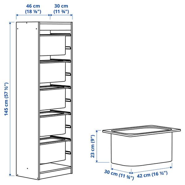 TROFAST Combinaison structure + bacs, blanc/vert vif, 46x30x145 cm