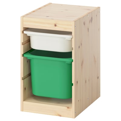 TROFAST Combinaison structure + bacs, pin teinté blanc clair blanc/vert vif, 32x44x52 cm