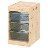 TROFAST Combinaison structure + bacs, pin teinté blanc clair bleu gris/gris vert clair, 32x44x52 cm