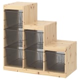 TROFAST Combinaison structure + bacs, pin teinté blanc clair/gris foncé, 94x44x91 cm