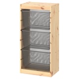 TROFAST Combinaison structure + bacs, pin teinté blanc clair/gris foncé, 44x30x91 cm