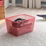 TROFAST Combinaison structure + bacs, pin teinté blanc clair/rouge clair, 93x44x52 cm
