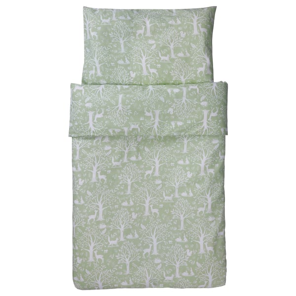 Trolldom Housse Couette 1 Taie Pour Lit Bebe Motif Animaux De La Foret Vert 110x125 35x55 Cm Ikea Suisse