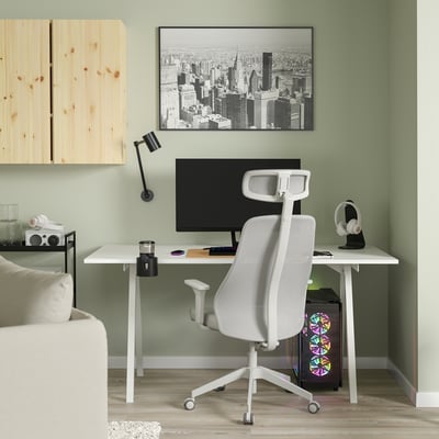 TROTTEN / MATCHSPEL Bureau et chaise, blanc/gris clair