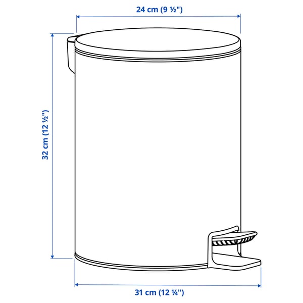 TURRIDNING Poubelle à pédale, blanc/anthracite, 9 l
