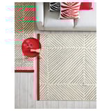 UNDERVISNING Tapis, poils ras, blanc cassé noir/fait main, 170x240 cm