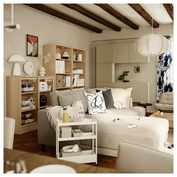 UPPÅKRA Canapé modulable 3 places, avec méridienne, gauche/Johanneshov brun-beige