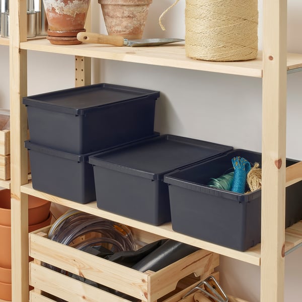 UPPSNOFSAD Boîte de rangement avec couvercle, noir, 35x25x14 cm/9 l