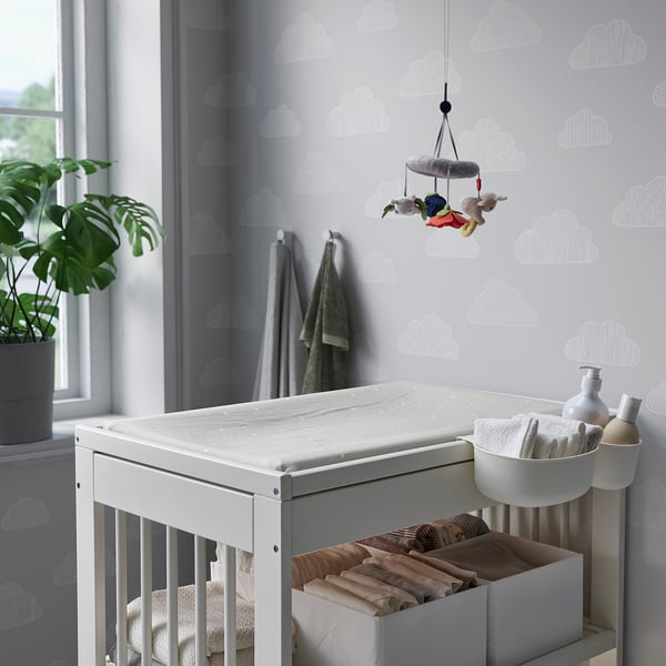 VÄDRA Matelas à langer avec housse, à pois/gris, 48x74 cm