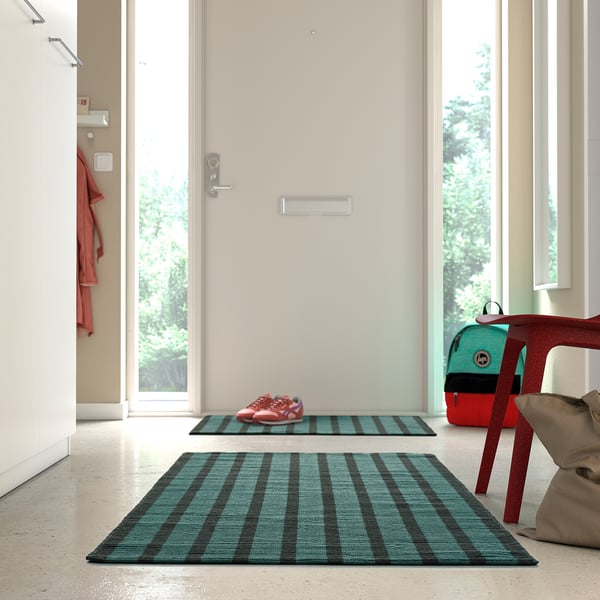 VÄGSKYLT Tapis tissé à plat, bleu vert/noir, 80x150 cm