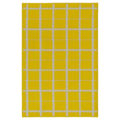VÄNDPLATS Tapis, poils ras, jaune/à carreaux, 60x90 cm