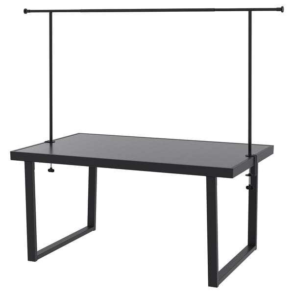 VÄRMANSÖ / HELGEÖ Table avec barre décorative, extérieur gris foncé/noir, 161 cm