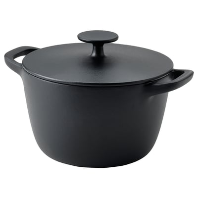 VARDAGEN Faitout avec couvercle, fonte émaillée mat/noir, 3 l
