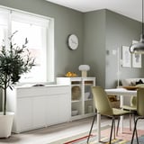 VIHALS Combinaison rangement ptes vitrées, blanc/verre transparent, 235x37x90 cm