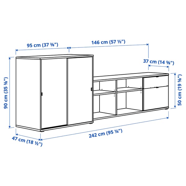 VIHALS Combinaison TV/rangement, blanc, 242x37x90 cm