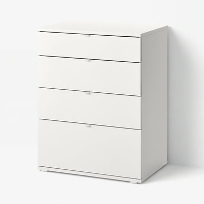 VIHALS Commode 4 tiroirs, blanc/fonction ouverture/fixation, 70x47x90 cm