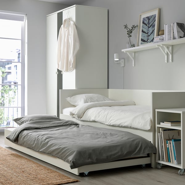 VIHALS Struct divan av lit gigogne/2 mat, blanc/Åfjäll ferme, 80x200 cm