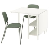 VIHALS / VIHALS Table et 2 chaises, table à rabat blanc/vert Tibbleby gris vert, 39/95/151x90 cm