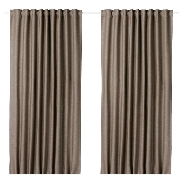 VILBORG Rideaux assombrissants, 2 pièces, beige-gris foncé/ruflette, 145x300 cm