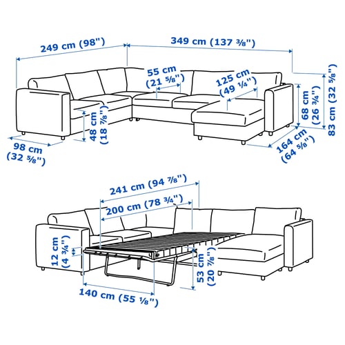 VIMLE Convertible d'angle, 5 places, avec méridienne/Hillared bleu foncé