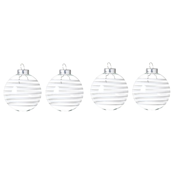 VINTERFINT Décoration sapin de Noël, boule verre transparent/blanc, 6 cm