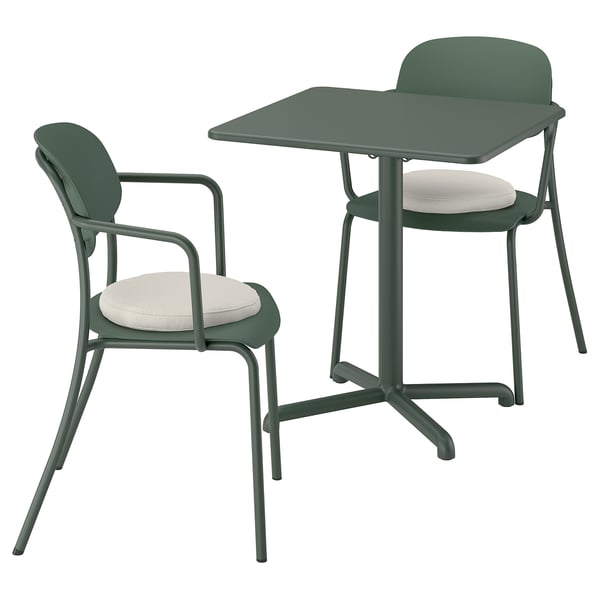 VISINGSÖ / VISINGSÖ Table et 2 chaises, extérieur vert profond/vert profond Frösön/Duvholmen beige, 70x70 cm