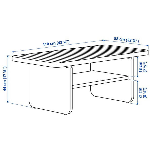 VITTSKÄR Table basse, plastique imitation rotin extérieur/gris foncé, 110x58 cm