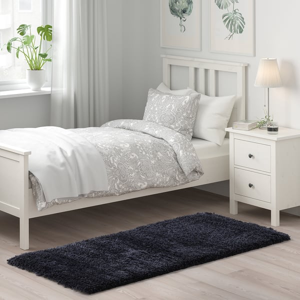 VOLLERSLEV Tapis, poils hauts, bleu foncé, 80x150 cm
